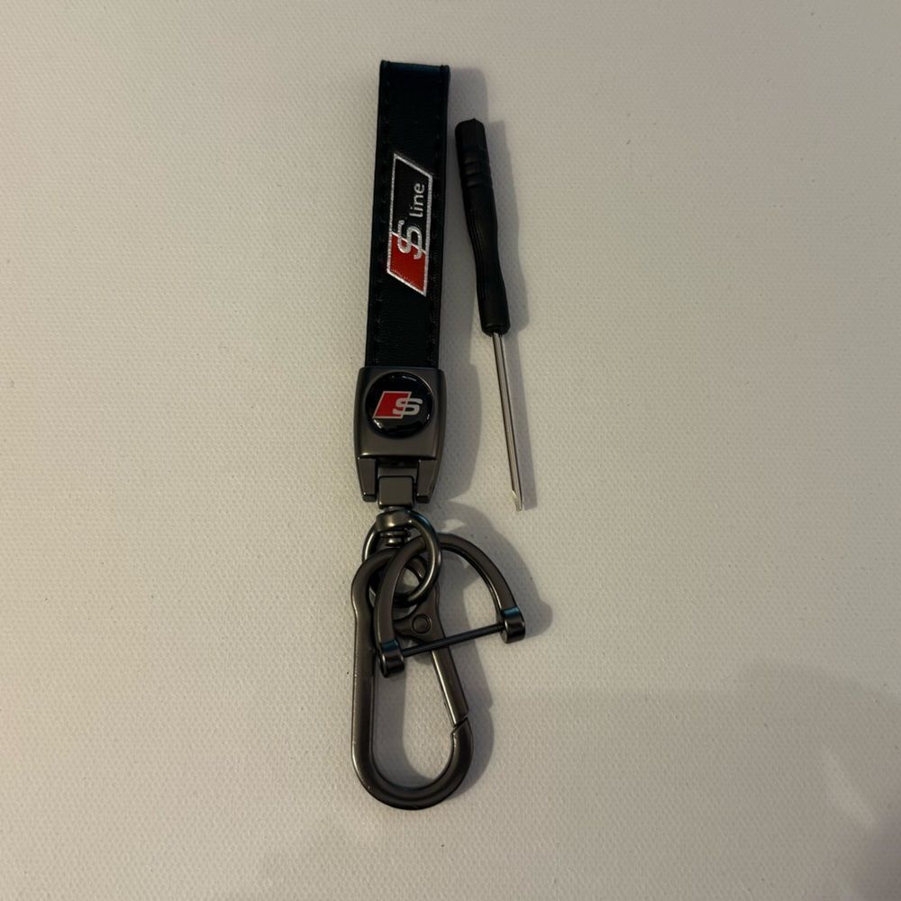 S Line Key fob Keychain in Black Leather NWT